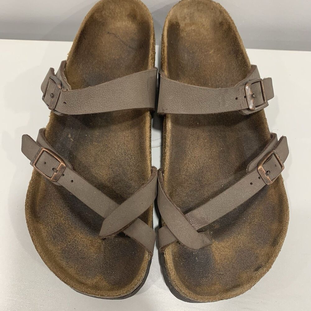 Birkenstock Mayari Brown Leather Loop Slip On Sandals Shoes Womens Sz 9-9.5/EU40 - Picture 2 of 11